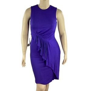 Bebe Jersey Cascade Ruffle Dress Purple Size L Sleeveless Draped